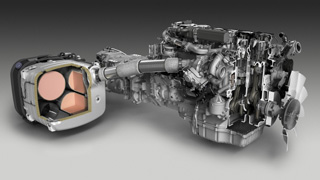 Detalle del sistema de escape del motor Euro 6 Scania de 12,7 litros.