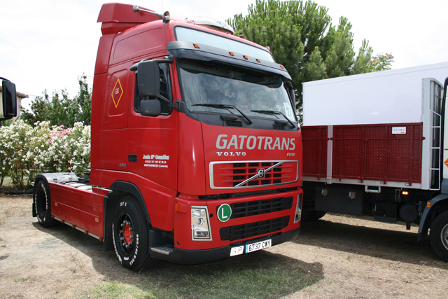 Bonito Volvo FH12 de Gatotrans, destacando sus neumáticos decorados con rótulos en blanco.