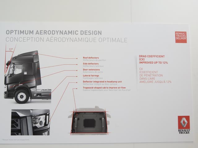 Más estrecha en el frontal que en la parte trasera la cabina de los Renault Serie T mejora su aerodinámica en un 12 por ciento.