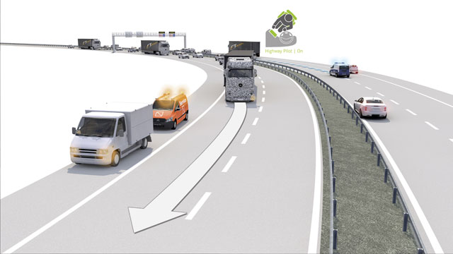 El piloto automático o Highway Pilot tendrá su mayor utilidad en el transporte pesado a larga distancia.