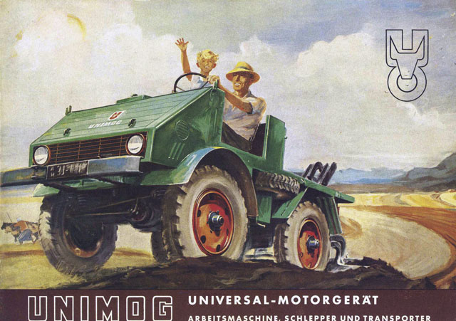 Este cartel publicitario muestra como eran los primeros Unimog